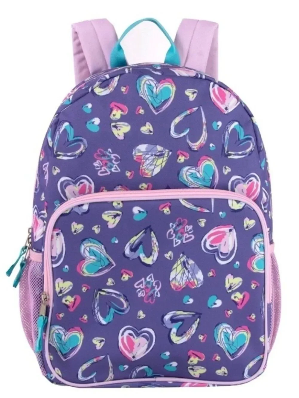Purple Hearts Backpack  Toddler Kids Girls School Bag Side Pockets Padded Laptop